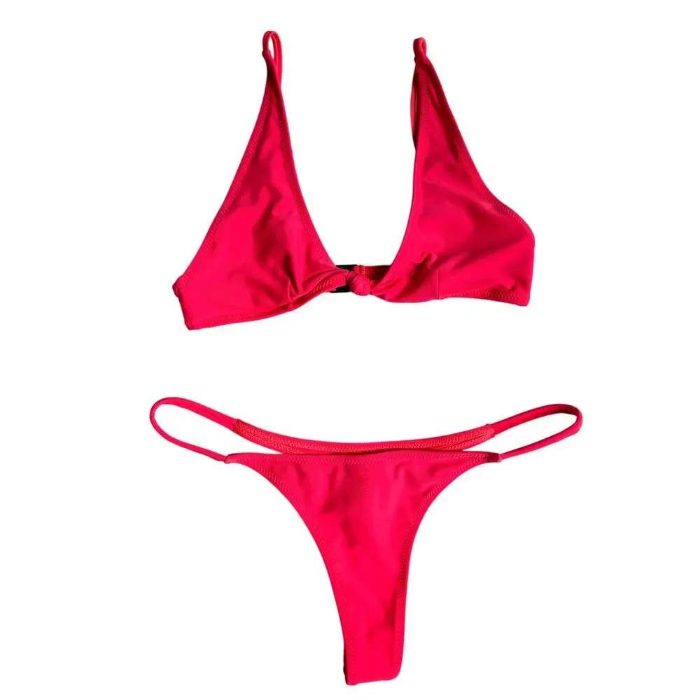 White Fox Thong Bikini (Hot Pink / Coral) - Extra Small (Top) / Medium (Bottom)